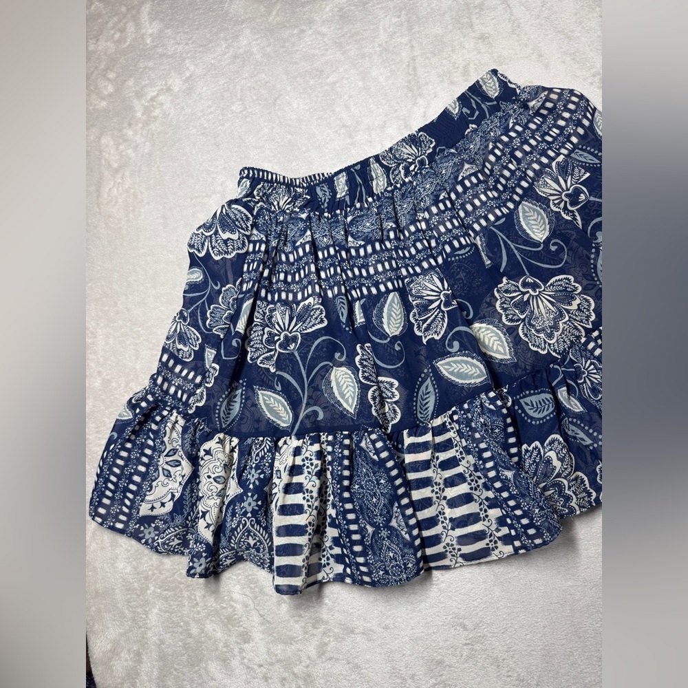 Misa Los Angeles Marion Navy Blue White Floral Paisley Ruffle Mini Skirt Small - Picture 3 of 12